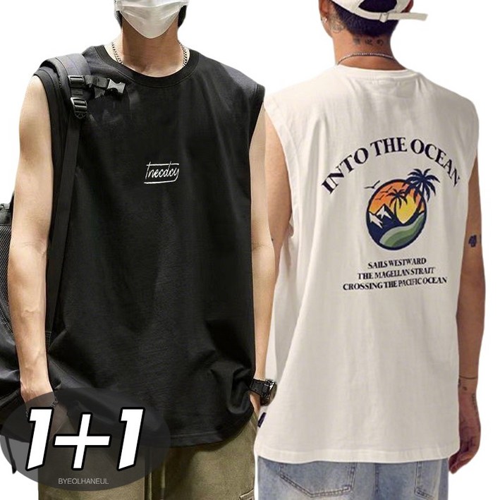 별하늘 [1+1] 남성 여름 빅사이즈 라운드 나시티 민소매 티셔츠 2P