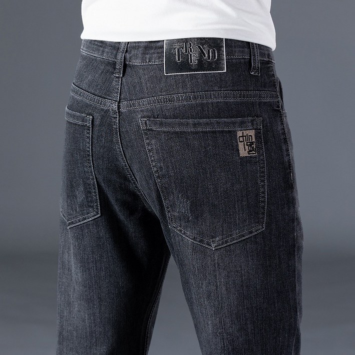 주요 청바지 남성 높은 스트레치 슈퍼 소프트 품질 작은 직선 청바지 여름 슬림 조커 자수 바지