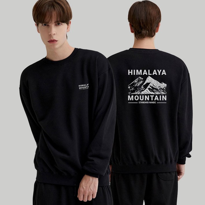 히말라야프린팅맨투맨레터링로고오버핏긴팔남자쭈리봄가을기본무지