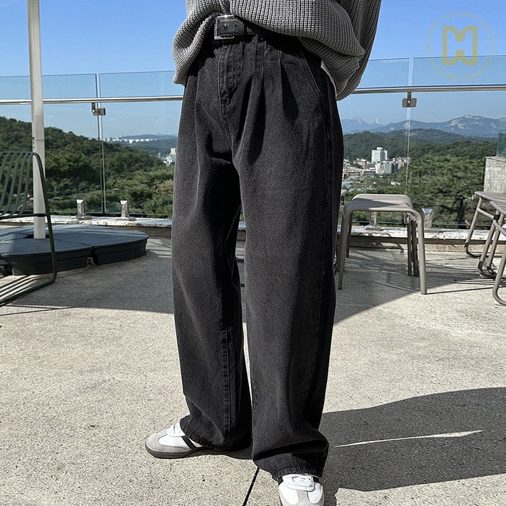 코디코치 투 데님 팬츠 와이드 오버핏 더블턱 워싱 연청 흑청 데일리 롱 청바지
