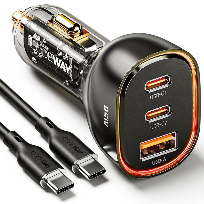 코드웨이 차량용 시거잭 고속 충전기 + C타입 초고속충전케이블 세트