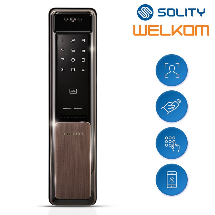 무료설치 솔리티 웰콤 WSP2900A 얼굴인식 푸시풀 카드키2개번호키 블루투스옵션 안면인식 AI딥러닝기술 신속 정확한 얼굴인증 얼굴인식100개 현관문 디지털도어락, 웰콤 WSP2900A, 방문설치