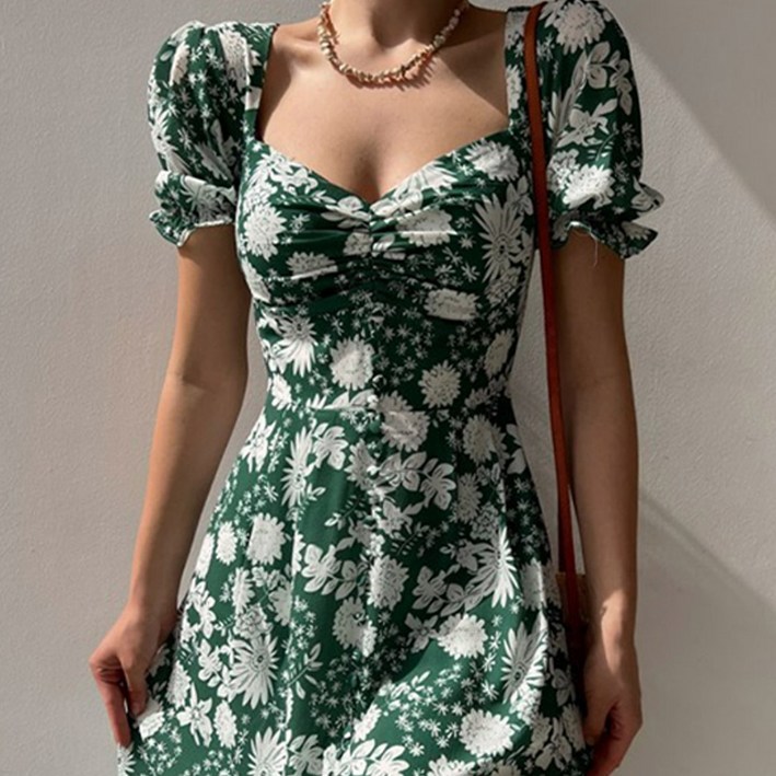 에리페 여성용 포피 플라워 패턴 미디 원피스