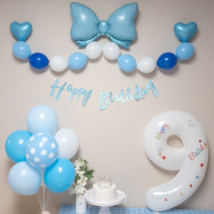 연지마켓 생일풍선 생일파티용품 리본풍선 숫자세트, 블루리본 화이트세트 9 연지마켓 생일풍선 생일파티용품 리본풍선 숫자세트, 블루리본 화이트세트 9