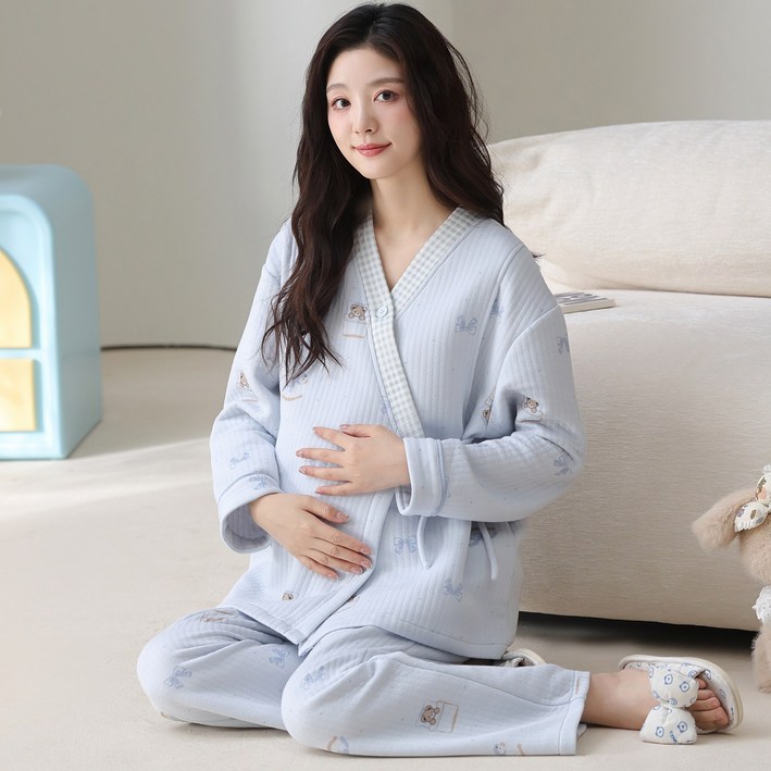 겨울 따뜻한 임산부 산후조리원 수유복 상하의 세트 순면 가디건 임산부 수유 잠옷