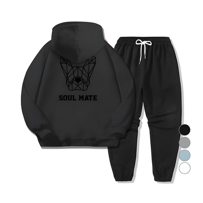 일루소 남녀공용 소프트 기모 소울메이트 후드 티셔츠  밑밴딩 조거바지 트레이닝 세트