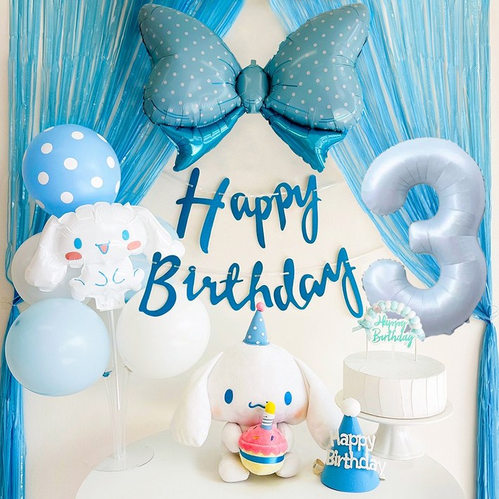 메리파티 시나모롤 산리오 생일풍선 파티 올인원 세트 블루, 1세트