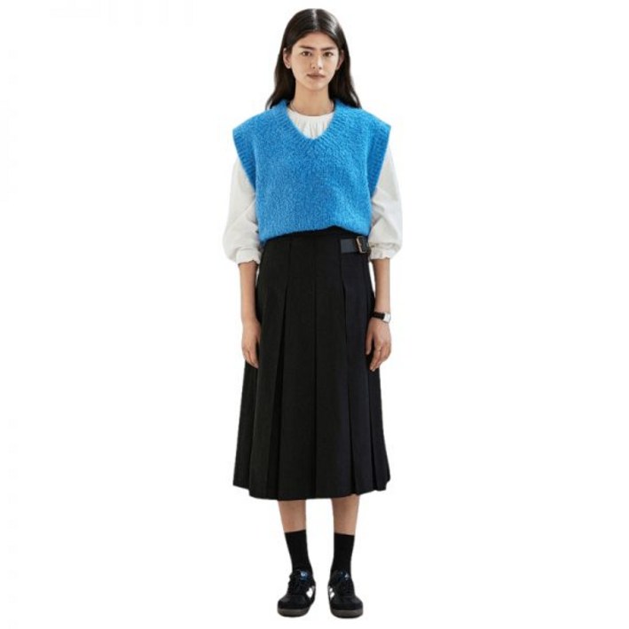 언에디트 B Buckle Wool Pleats Skirt_Black