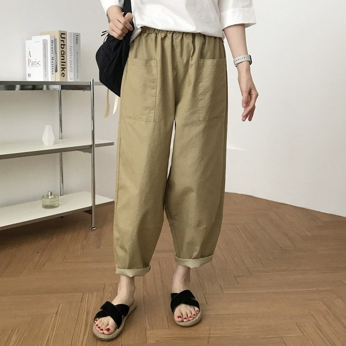 black powder 더블 포켓 배기 바지 밴딩 빅사이즈 시원한 팬츠 여성용