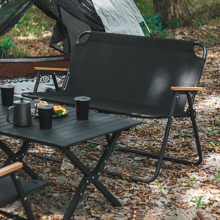 직구목록 감성 캠핑 접이식 벤치 의자 2인용 야외 다기능 폴딩 체어, 블랙 캠핑벤치체어