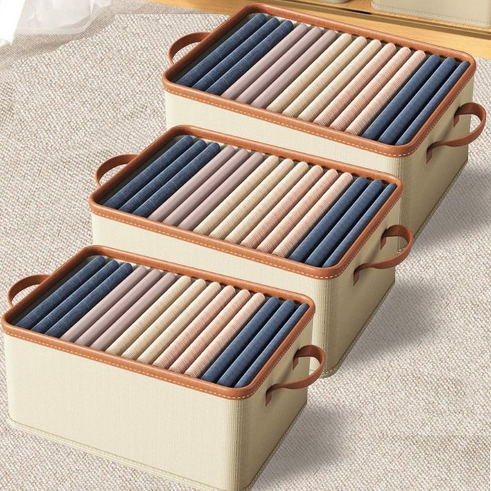 마벨인홈 고급 대용량 옷장 정리 수납 다용도 리빙박스 3개, 베이지, 3개