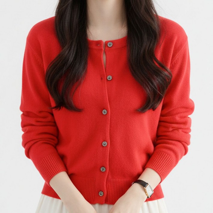 바이로이 소프트터치 여성 모달 라운드넥 긴팔 니트 가디건