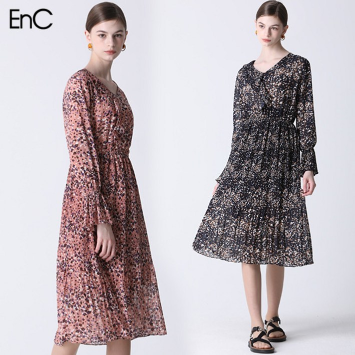 [EnC] 호피무늬 프릴 플리츠 원피스 (택가격159000원)