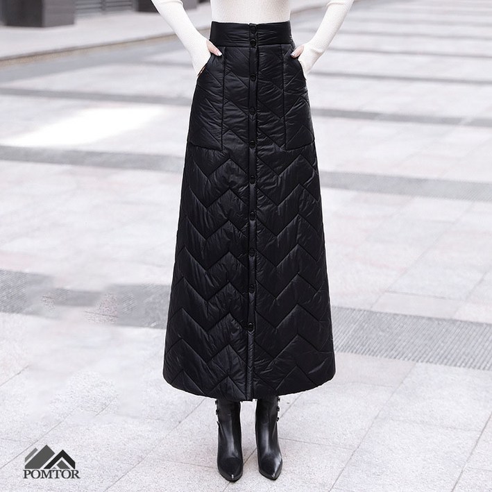 POMTOR 여성 패딩 치마 롱스커트  겨울 스커트