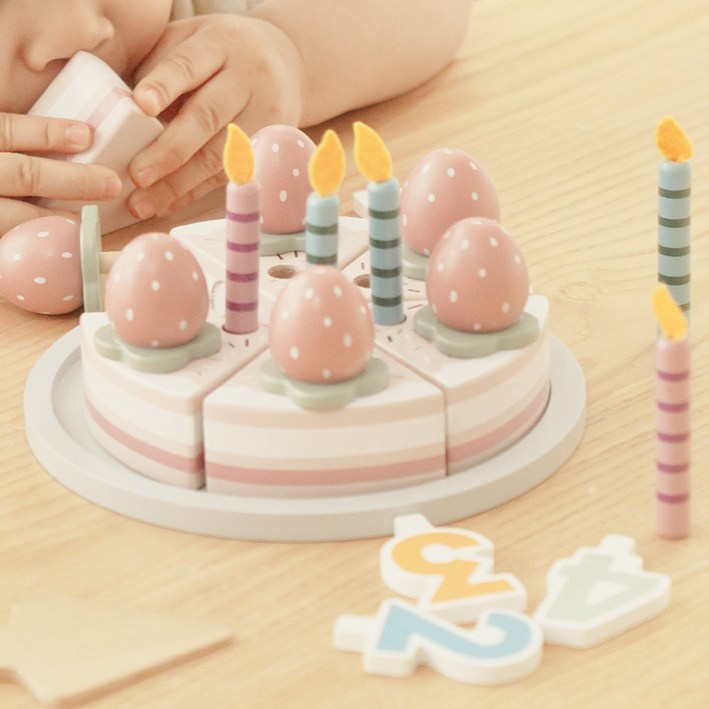 폴라비 유아 원목 생일 케이크 나무블럭 아동 장난감, 1개