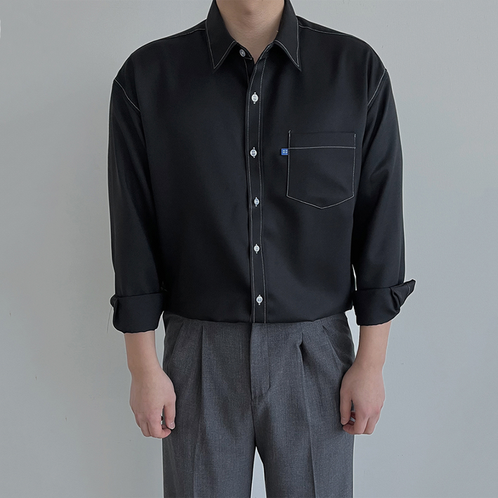 테이크잇컴퍼니 남자 구김없는 폴리 스티치 오버핏 셔츠