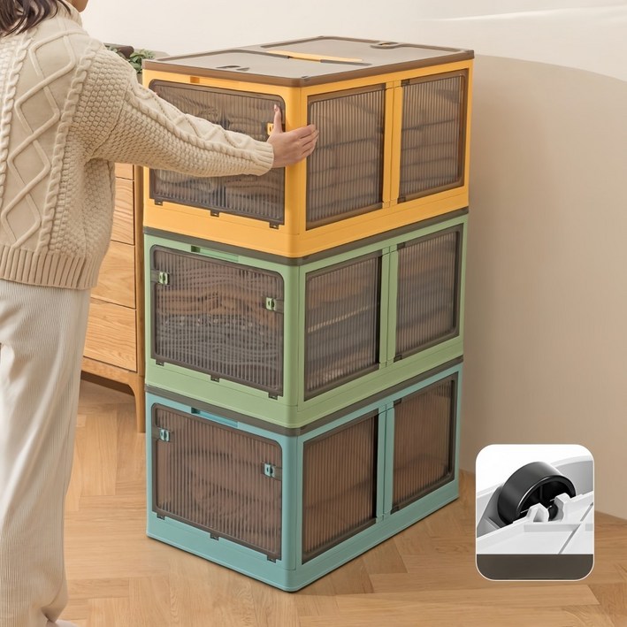 iSOJI 대용량 리빙박스 세트 다용도 접이식 이동식 정리 수납장, 3개, 색깔 섞기