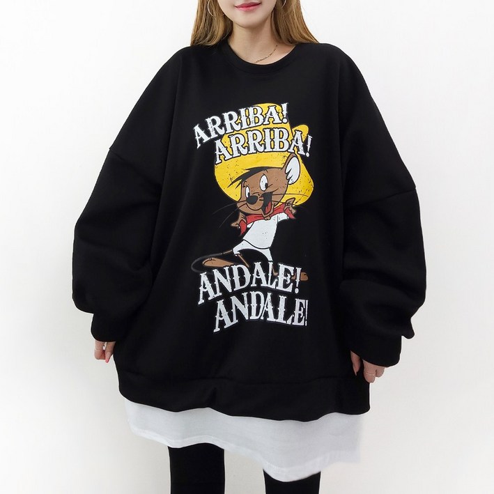 [5XL, 2COLOR] 다람쥐 레이어드 맨투맨 (기모ver.) 55~99까지 오버사이즈 남여공용 기모 겨울 홈웨어 박스맨투맨