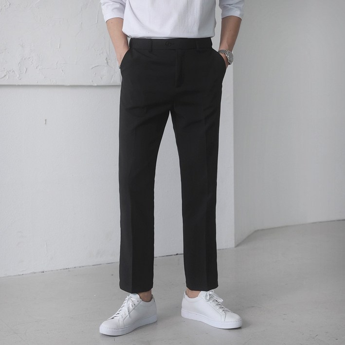 베이직바이블 남자 시크릿 히든밴딩 스판 슬랙스 10부 빅사이즈 링클프리 구김방지 남성 팬츠 바지(4color)