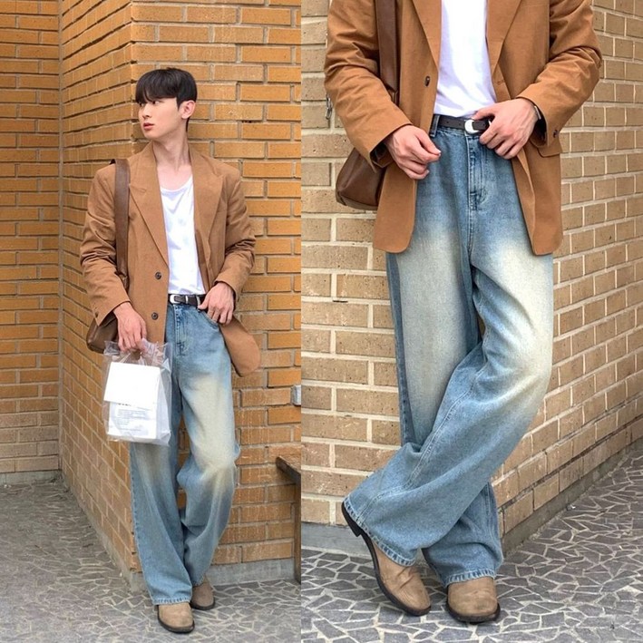 연청 틴 세미와이드 핏 데님팬츠 일자핏 연청바지 해외감성바지