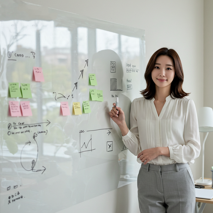 스틱온 붙이는 화이트보드 투명 메모보드 특허 시트지