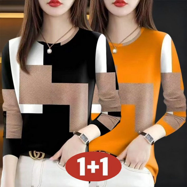 오스틱니  (완전 편한)  85kg까지 빅사이즈 1+1 2025 신상 여성 봄가을 라운드넥  날씬해 보이는 캐주얼 디자인 감성 외출용 겨울 긴팔 세트