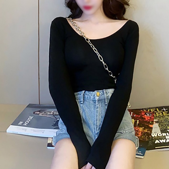 에르모소 유넥 백리스 등트임 긴팔 티셔츠 사계절 여성긴팔티 꾸안꾸 H-C032S