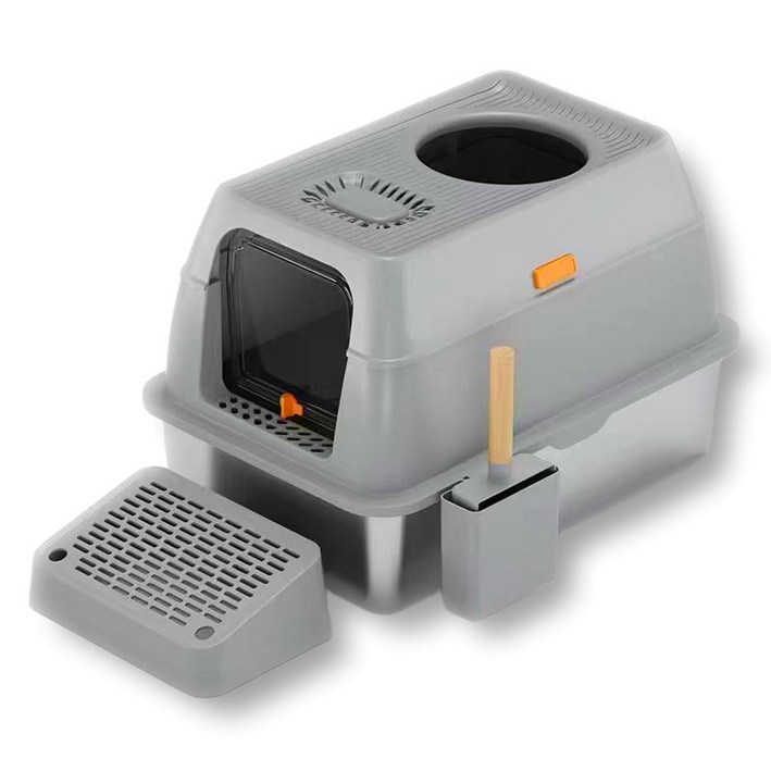 나미펫 고양이 스테인리스 K4타입 밀폐식 대형 화장실, 1개, 라이트 그레이