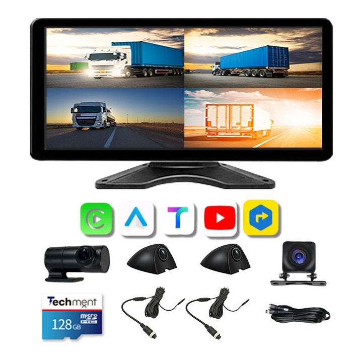 테크먼트 4채널 블랙박스 5채널 화물차 터치 10.36인치 BSD 블랙박스 카플레이 모니터 AHD 1080P 후방카메라 출장장착