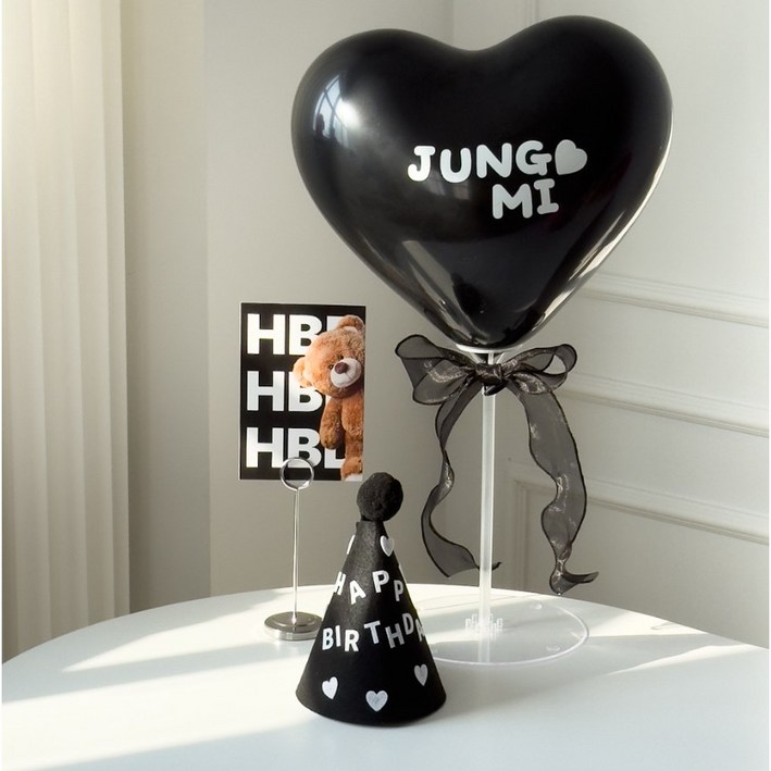 하피블리 생일 고깔 모자 스탠드 생일파티 용품 세트, 카드세트(블랙)