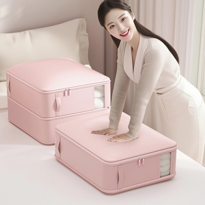 한평한뼘 이분의일 이불 압축 파우치 고급형 특대형, 2개, 핑크