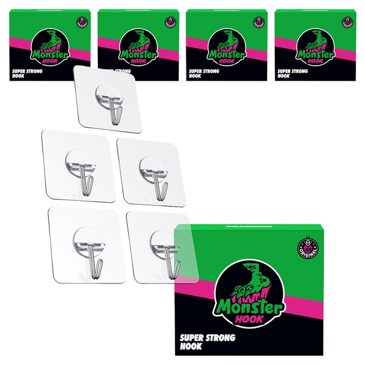 몬스터클리어겔 무타공 부착식 후크 5p, 단일 색상, 5세트