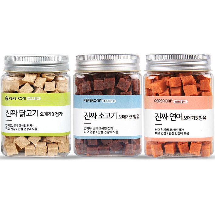 페페로니 강아지 진짜 오메가3 간식 세트, 소고기 연어 닭고기, 180g, 1세트 페페로니 강아지 진짜 오메가3 간식 세트, 소고기 연어 닭고기, 180g, 1세트