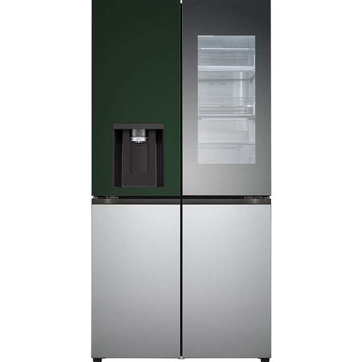 LG전자 오브제컬렉션 얼음정수기 디오스 4도어 냉장고 스테인리스 820L 방문설치, W823AAA472W823SGS472S, 그린상단, 실버하단