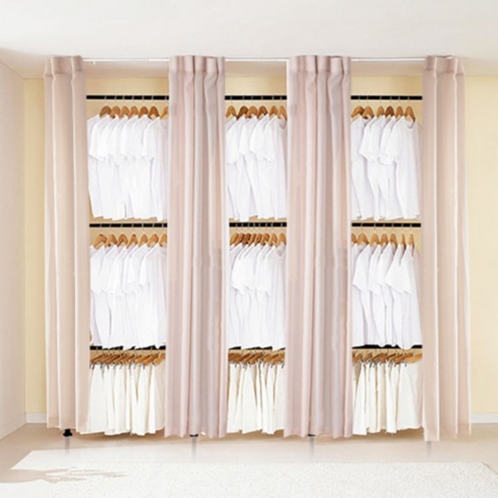 이지온 우먼스 커튼 고정식 드레스룸 시스템 옷걸이 설치형 행거 EWBS419, 핑크