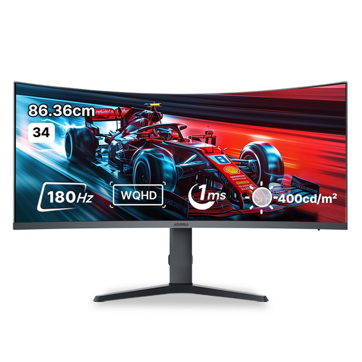 쿠루이 WQHD 180Hz 1ms 1000R 슬림베젤 조준선 지원 게이밍 커브드 모니터, 86.36cm, 34E6UC일반