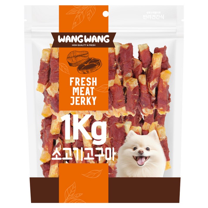 왕왕 강아지 대용량 간식, 1kg, 1개, 혼합맛소고기고구마