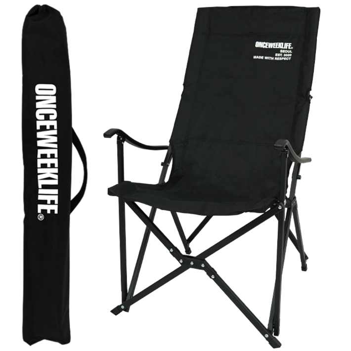 원스위크라이프 캠핑 블랙 프레임 릴렉스 체어 특대, 블랙, 1개