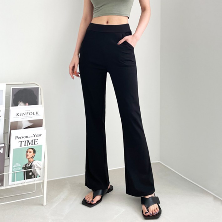 잘빠진 여성용 냉감 통기성 썸머 롱 부츠컷 밴딩 쿨 팬츠