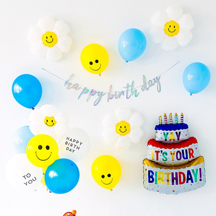 파티해 생일파티 풍선 세트, A 03 스마일 데이지 블루, 1세트
