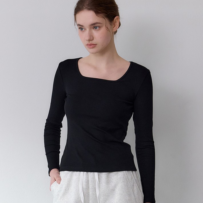 티에스에이치 여성용 스퀘어넥 긴팔 티셔츠