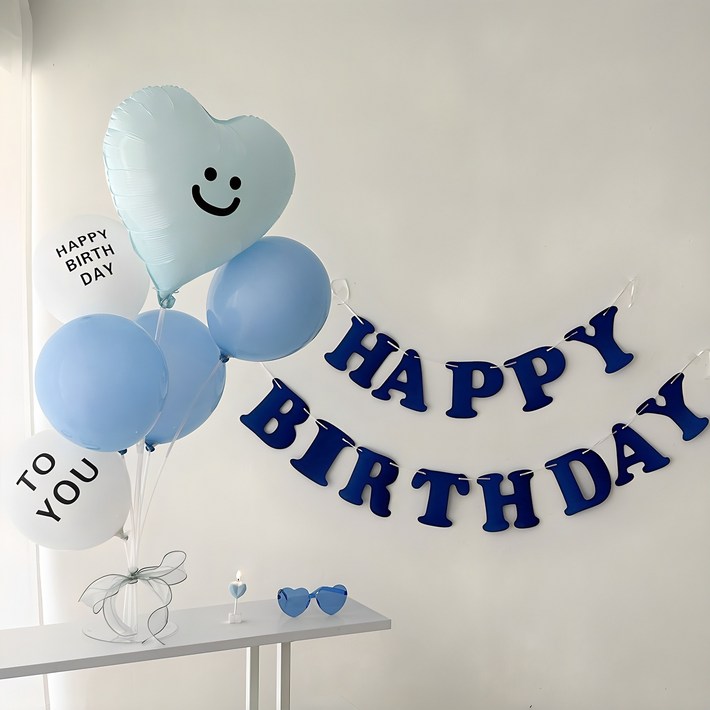 하피블리 생일가랜드 생일파티 용품 세트, 생일가랜드블루, 1세트