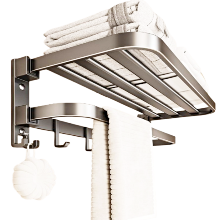 브라이프 모던 접이식 무타공 욕실 수건걸이 선반