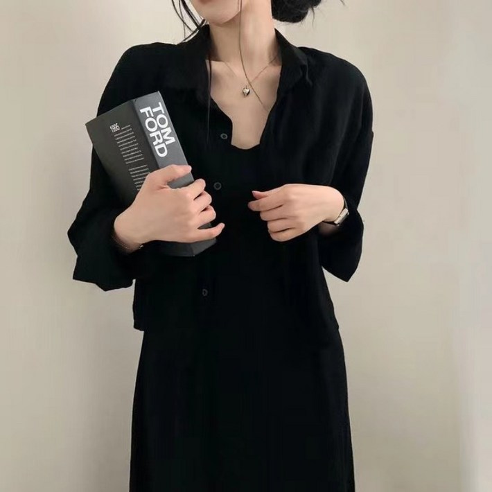 GOYES 여성 여름 끈나시 원피스 세트 코트 투피스 블라우스 세트 봄 가을 환절기