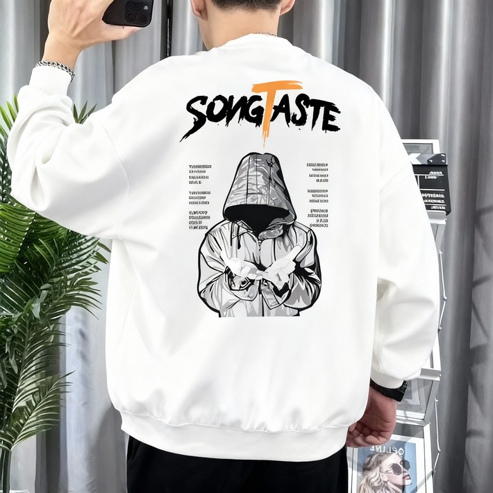 훌룰루 남자 앞뒤프린팅 맨투맨 오버핏 긴팔라운드 박스티