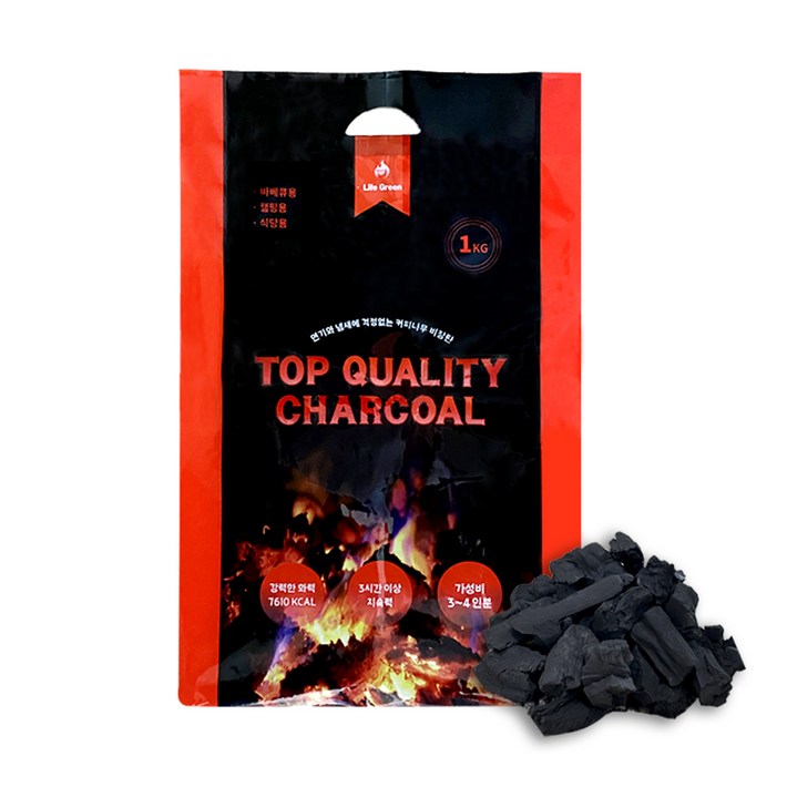 라이프그린 프리미엄 비장탄 1kg 참숯 바베큐숯 백탄참숯 캠핑숯, 1개, 1kg 라이프그린 프리미엄 비장탄 1kg 참숯 바베큐숯 백탄참숯 캠핑숯, 1개, 1kg