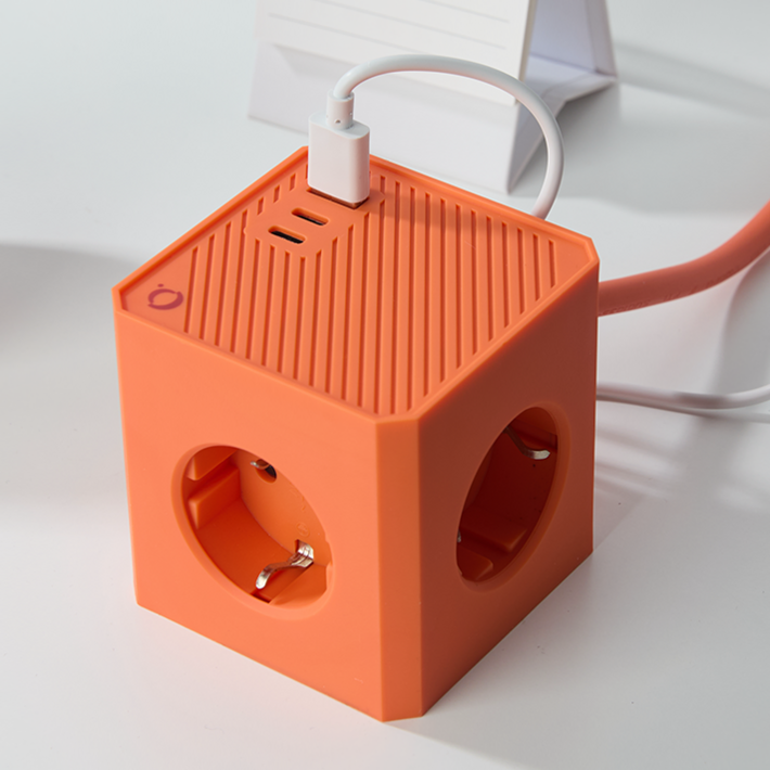 소유 디자인 3구 고속충전 여행용 납작멀티탭 고용량 큐브 멀티탭 usb, 1개, 오렌지, 1.5m