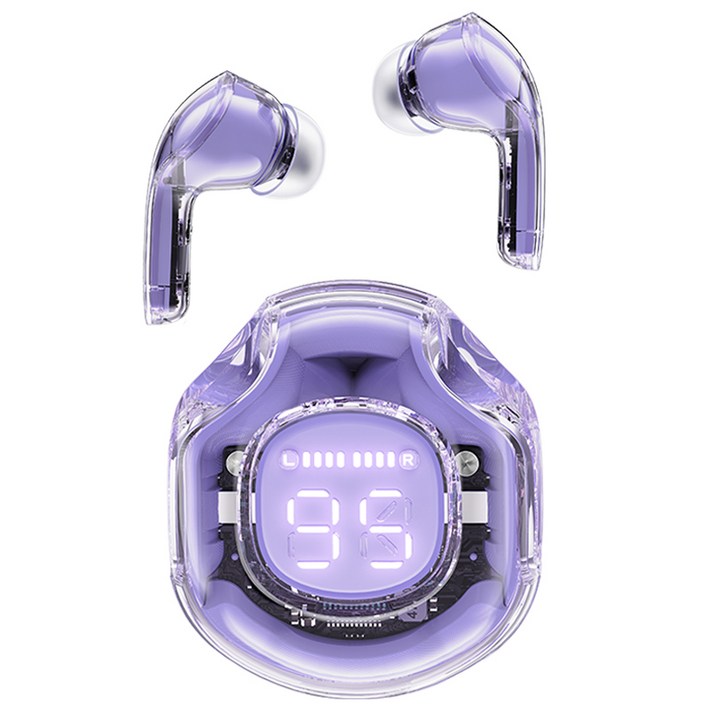 ACEFAST T8 투명 블루투스 이어폰 듀얼 노이즈 캔슬링 디지털 디스플레이 블루투스 5.3, alfalfa purple ACEFAST T8 투명 블루투스 이어폰 듀얼 노이즈 캔슬링 디지털 디스플레이 블루투스 5.3, alfalfa purple