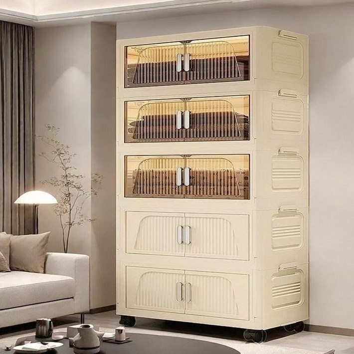 Mostrin 대용량 리빙박스 가정용 다용도 이동식 폴딩 수납 정리함 5단, 혼합색