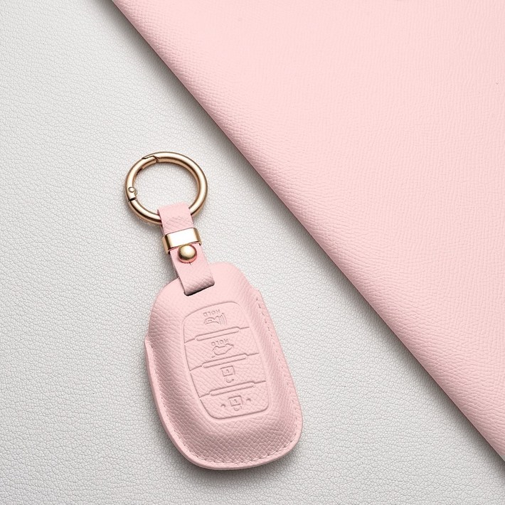 현대 현대 차량 전용 A4타입 신형 스마트키 가죽 케이스 더뉴 캐스퍼 쏘나타 아반떼, 투싼 아이오닉 호환, 현대A4 타입, 피치핑크
